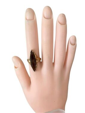 Gem & Harmony 10K Gold Marquise Bold Natural Gemstone Vintage Cocktail Ring